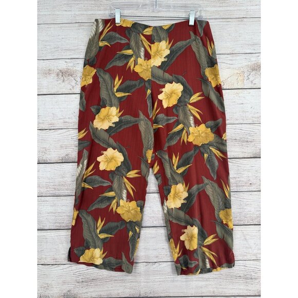 Tommy Bahama Pants Womens 16 Red Yellow Floral Silk Wide Leg Hawaiian Tropical - Picture 1 of 11